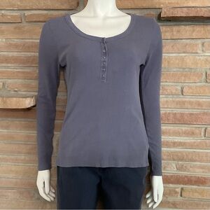 Lucky Brand Scoop Neck Henley Blue Gray Ribbed Small